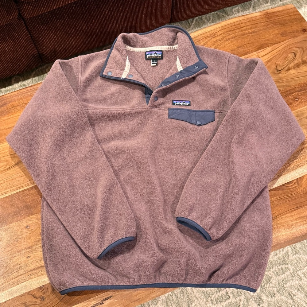 Patagonia Synchilla Snap-T Fleece Pullover  Mauve/Brown with Navy Accents Size M